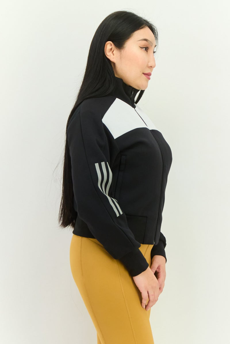 Adidas جاكيت خارجي طويل الأكمام للنساء، رياضي، أسود/أبيض - Image 2