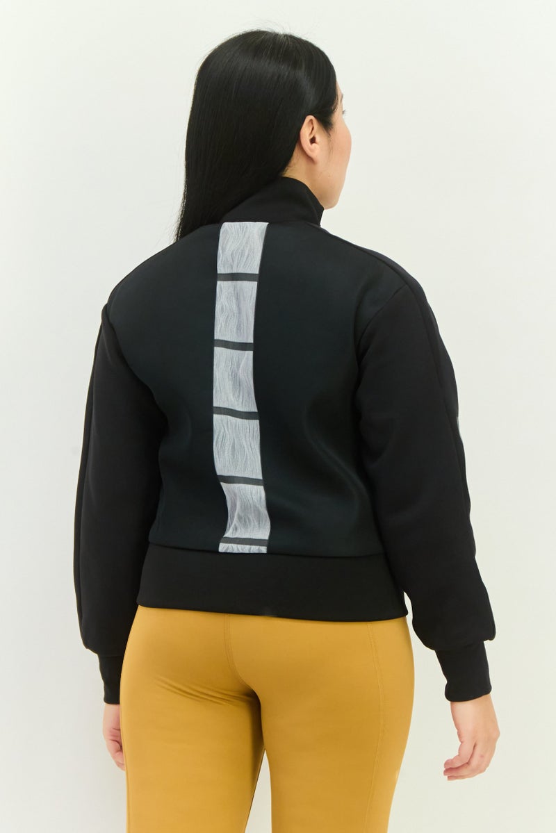 Adidas جاكيت خارجي طويل الأكمام للنساء، رياضي، أسود/أبيض - Image 3