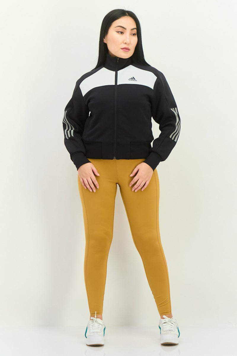 Adidas جاكيت خارجي طويل الأكمام للنساء، رياضي، أسود/أبيض - Image 4