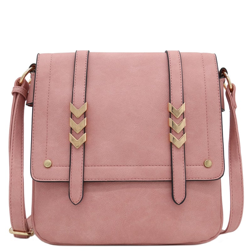 ALYSSA Double Compartment Large Flapover Crossbody Bag Dusty Pink