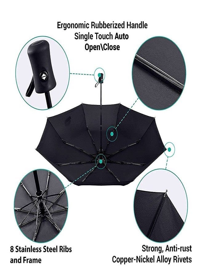 YEKDA Umbrella for Women | Umbrella for Men | UV Coated 3 Fold Umberallas for Rain with Auto Open and Close Small Folding Umbrella Travel Parasol with UV Protection (Black Color) - Image 3
