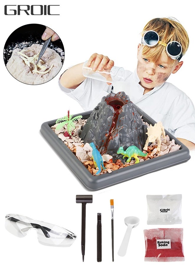 GROIC - 3-In-1 Scientific Experiment Kits STEM Activities Educational Toys for Kids, Archaeological Excavation Toy, Erupting Volcano Science Kit and Scene Construction 3-In-1 Kits - Image 1