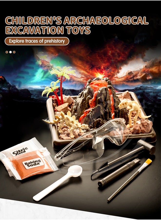 GROIC - 3-In-1 Scientific Experiment Kits STEM Activities Educational Toys for Kids, Archaeological Excavation Toy, Erupting Volcano Science Kit and Scene Construction 3-In-1 Kits - Image 1