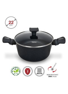 FERRO Fissman Stockpot Ferro 22x10.5Cm/3.36L with Glass Lid & Induction Bottom Premium Non Stick Stockpot Ideal for Soups Stews Boiling and All Heat Sources Kitchen Essential (Aluminium With Non Stick Coating)  - Image 4