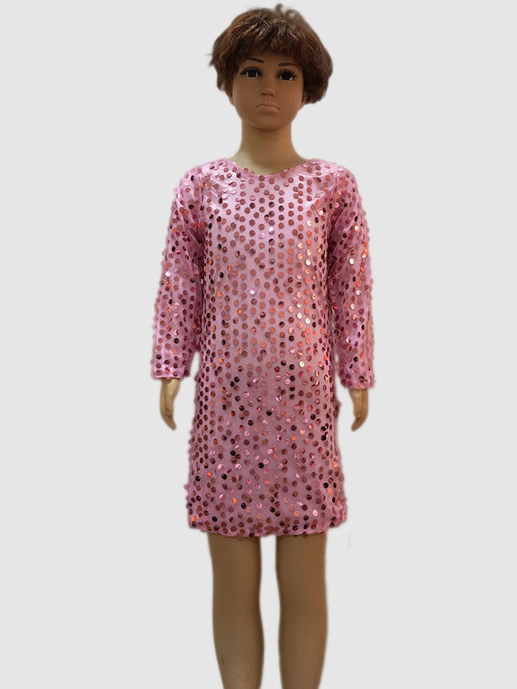Sequin Dress Long Sleeve Dancing Dress Girl Baby Group Singing Long Dress Stretch Shiny Princess Dress - Image 5