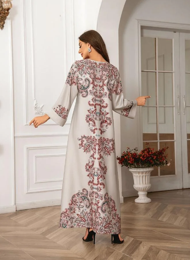 Take Two Take Two Floral Print Embellished Faux Pearl Detail Jalabiya