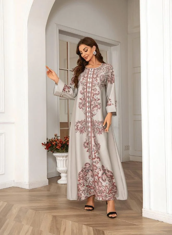 Take Two Take Two Floral Print Embellished Faux Pearl Detail Jalabiya