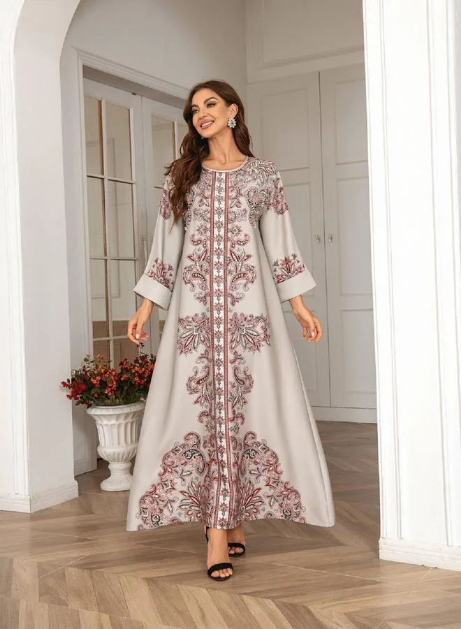 Take Two Take Two Floral Print Embellished Faux Pearl Detail Jalabiya