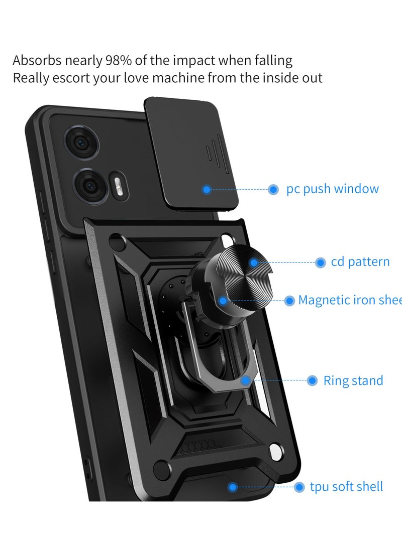 Generic - for Motorola Edge 50 Fusion Case, Slide Camera Lens Cover, Magnetic Ring Holder Kickstand Protective Phone Case for Motorola Edge 50 Fusion, Blue - Image 1