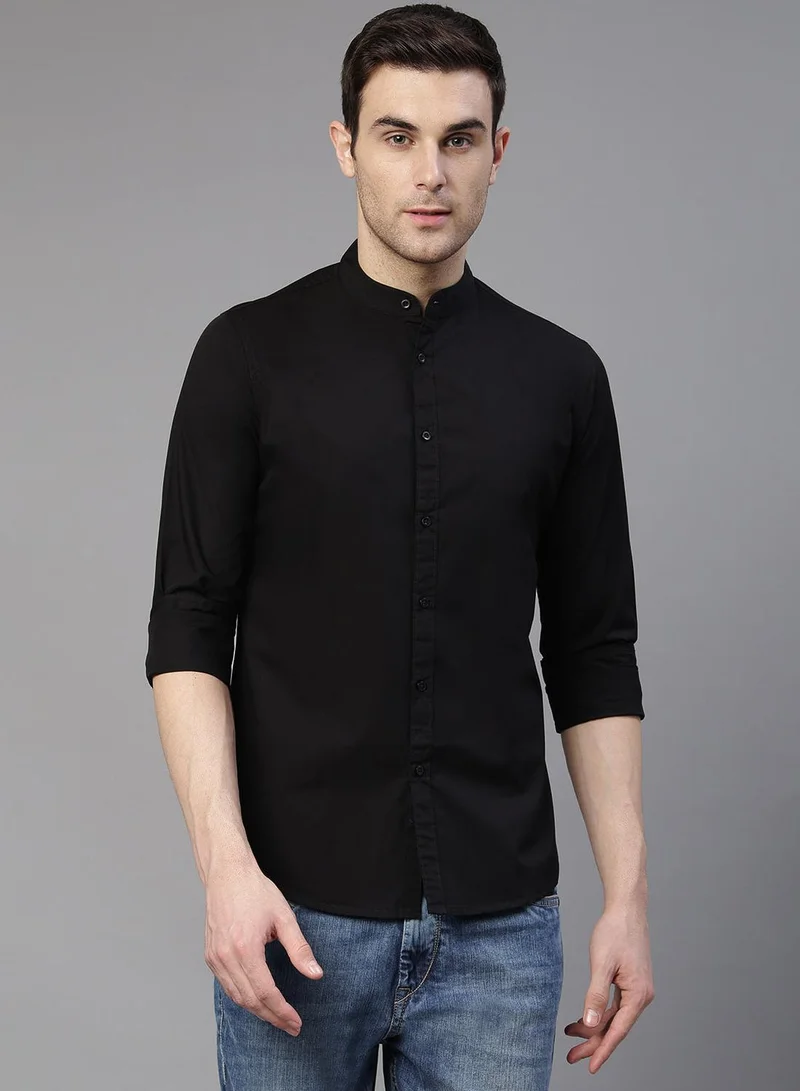 Dennis Lingo Men's Black 100% Cotton Solid Button Down Regular Fit Shirt