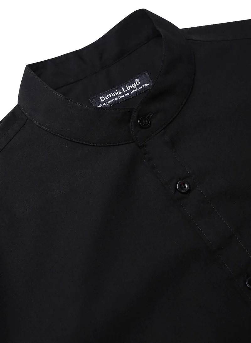 Dennis Lingo Men's Black 100% Cotton Solid Button Down Regular Fit Shirt