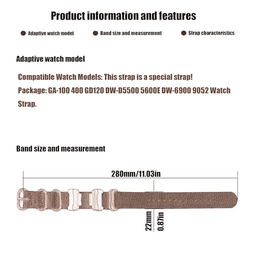 XIW Compatible for 16mm Casio G-shock GA-100 400 GD120 DW-D5500 5600E DW-6900-9052 GW-9400 Ballistic Nylon Watch Band Replacement for men Silicone Wirstband Strap women Bracelet, Black - Image 3