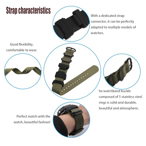 XIW Compatible for 16mm Casio G-shock GA-100 400 GD120 DW-D5500 5600E DW-6900-9052 GW-9400 Ballistic Nylon Watch Band Replacement for men Silicone Wirstband Strap women Bracelet, Black - Image 4