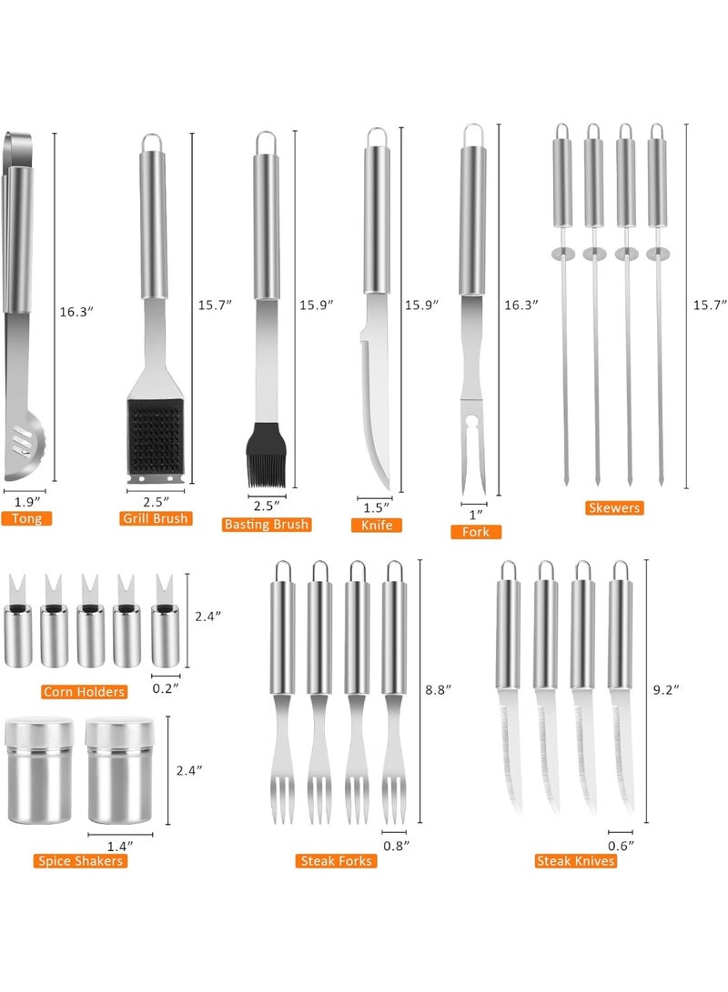 BLOOMING TIME 26-Piece Heavy Duty Stainless Steel BBQ Grill Tool Set with Aluminum Case – Complete Outdoor Barbecue Accessories Kit with Tongs, Spatula, Fork, Basting & Cleaning Brushes, Skewers & Corkscrew – Perfect Gift for Men & Grill Lovers - Image 4