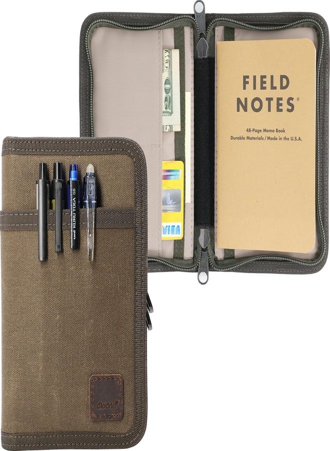 diodrio 3.5” x 5.5” Journal Cover for Field Notes Moleskine Cahier YKK Zipper, A Rugged Waxed Canvas Cover for Pocket Notebook Journal Sketchbook with Pen Holder, Water Resistant, Olive. - Image 1