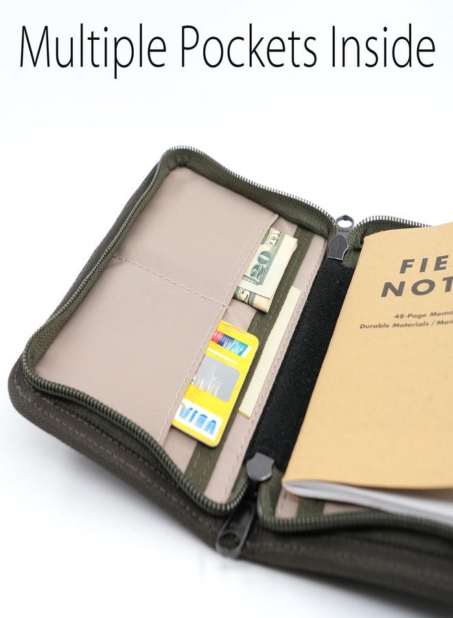 diodrio 3.5” x 5.5” Journal Cover for Field Notes Moleskine Cahier YKK Zipper, A Rugged Waxed Canvas Cover for Pocket Notebook Journal Sketchbook with Pen Holder, Water Resistant, Olive. - Image 3
