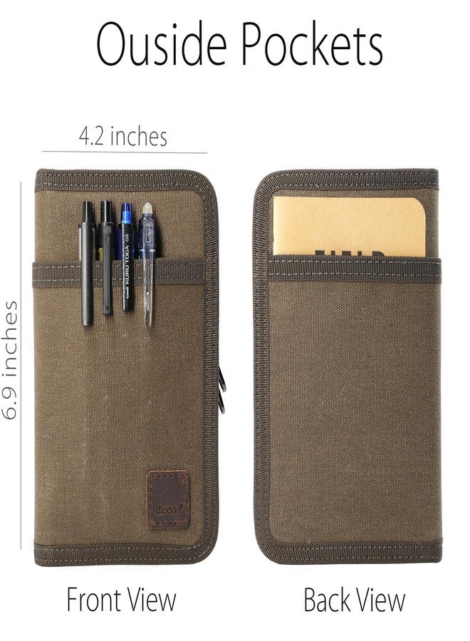 diodrio 3.5” x 5.5” Journal Cover for Field Notes Moleskine Cahier YKK Zipper, A Rugged Waxed Canvas Cover for Pocket Notebook Journal Sketchbook with Pen Holder, Water Resistant, Olive. - Image 2