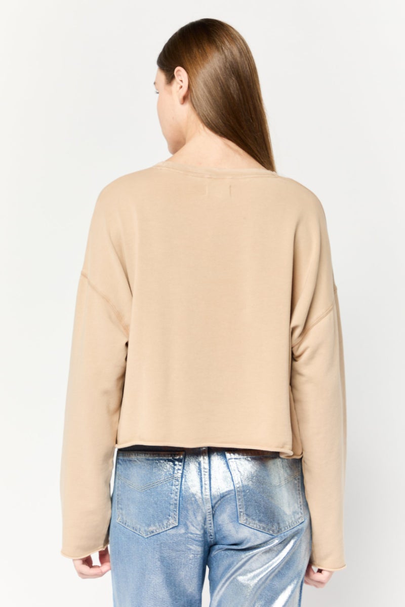 Aerie Women Crew Neck Long Sleeves Plain Tops, Tan - Image 4