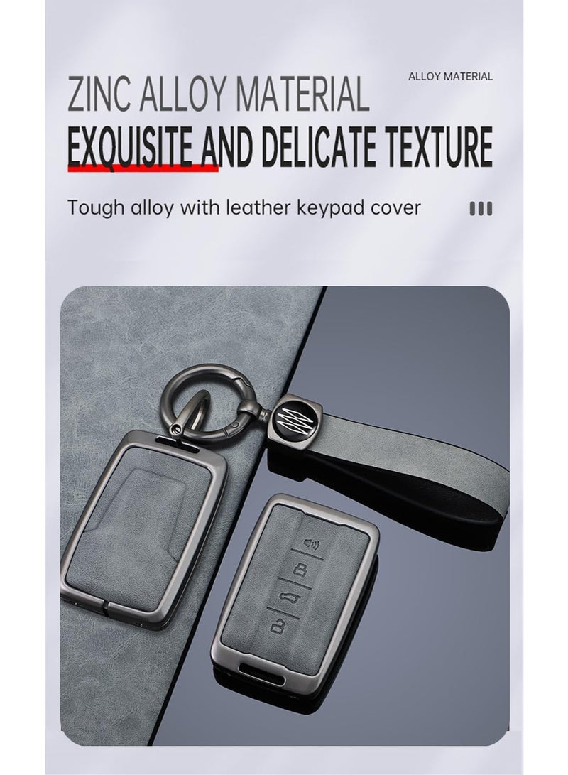 NOSKIN Gray Metal Leather 4 Buttons Key Fob Shells,Compatible with Great Wall Tank300 Tank500 GWM WEY,For Haval Keyless Key Covers With Keychain. (B) - Image 4