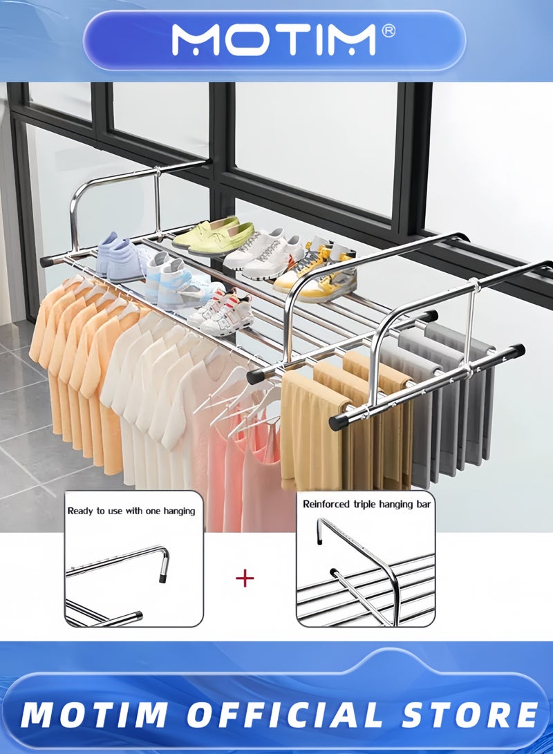 Motim Extended Drying Clothes Rack Stainless Steel Retractable Towels Rack Balcony Windowsill Foldable Laundry Racks Guardrail Corridor Drying Rack Outdoor Telescopic Shoe Rack (86-158 * 42cm) - Image 3