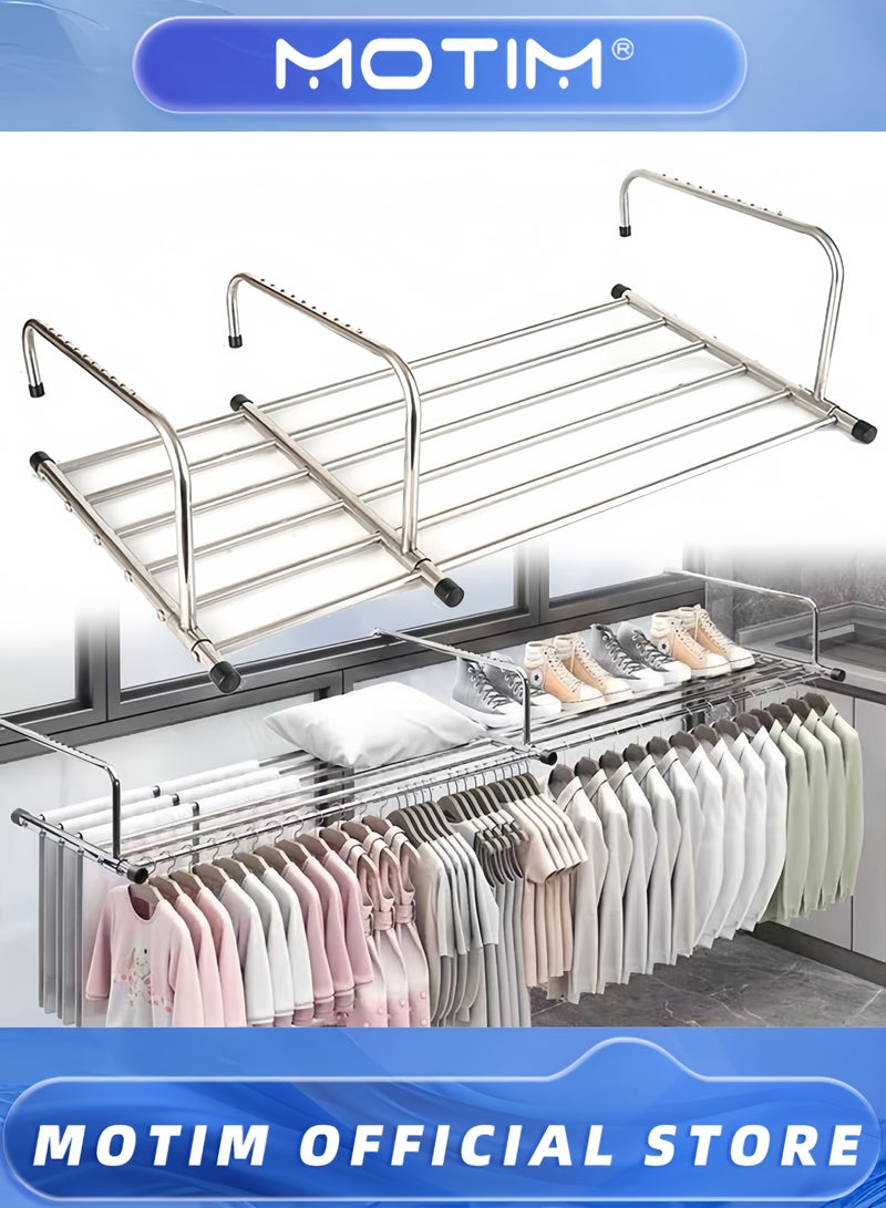 Motim Extended Drying Clothes Rack Stainless Steel Retractable Towels Rack Balcony Windowsill Foldable Laundry Racks Guardrail Corridor Drying Rack Outdoor Telescopic Shoe Rack (86-158 * 42cm) - Image 2