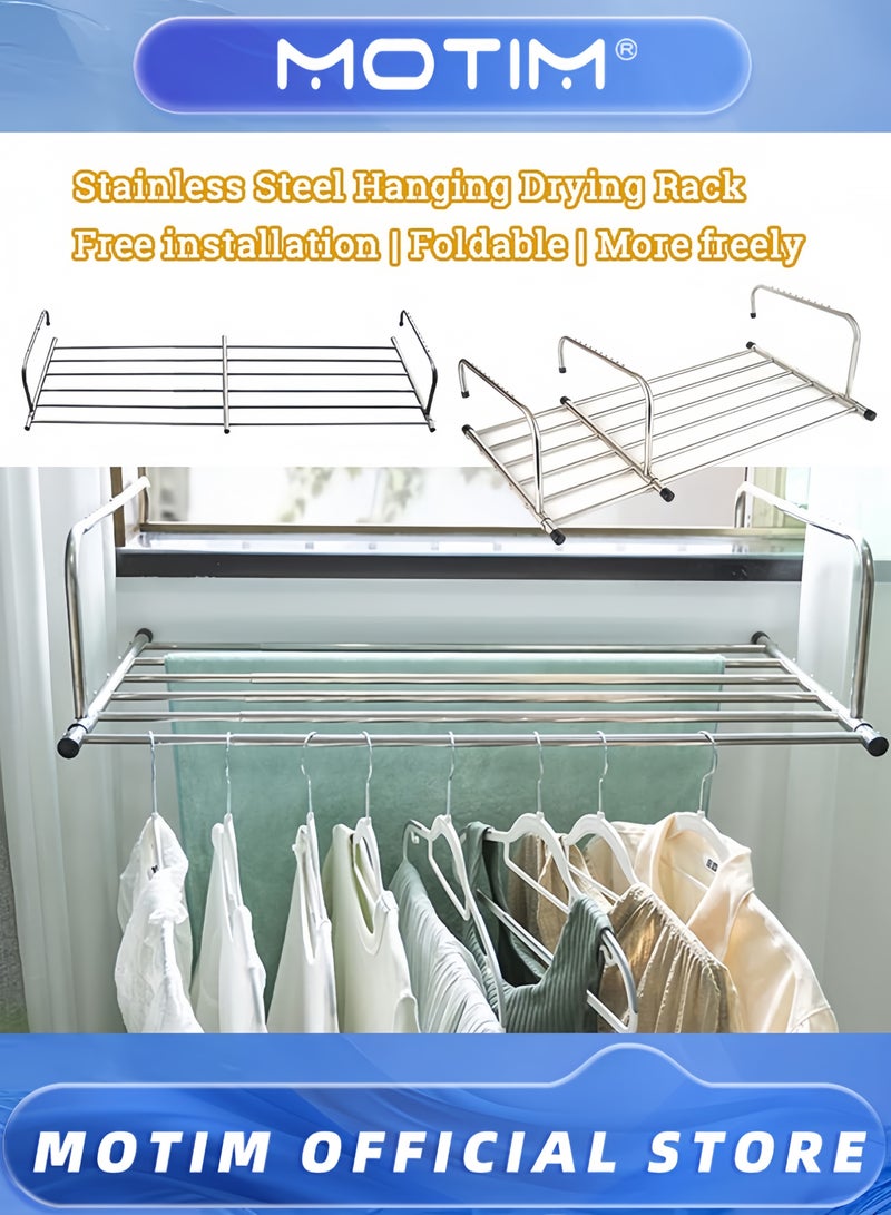 Motim Extended Drying Clothes Rack Stainless Steel Retractable Towels Rack Balcony Windowsill Foldable Laundry Racks Guardrail Corridor Drying Rack Outdoor Telescopic Shoe Rack (86-158 * 42cm) - Image 4