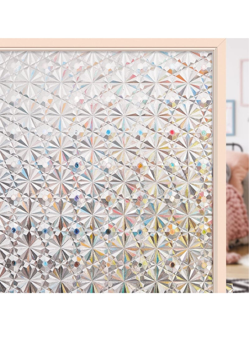 Captaintech Window Privacy Film, Antique Frosted Stained Glass Window Clings, 3D Decorative Prism Stickers, Non Adhesive Static Bathroom Door Coverings UV Sun Blocking Iridescent Decals - Image 1