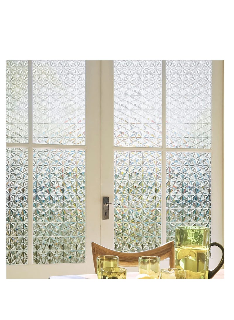 Captaintech Window Privacy Film, Antique Frosted Stained Glass Window Clings, 3D Decorative Prism Stickers, Non Adhesive Static Bathroom Door Coverings UV Sun Blocking Iridescent Decals - Image 2