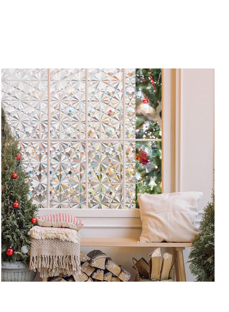 Captaintech Window Privacy Film, Antique Frosted Stained Glass Window Clings, 3D Decorative Prism Stickers, Non Adhesive Static Bathroom Door Coverings UV Sun Blocking Iridescent Decals - Image 3