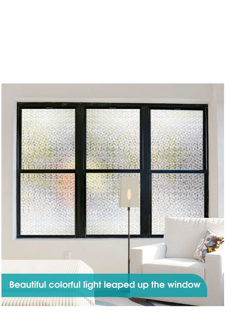 Captaintech Window Privacy Film, Antique Frosted Stained Glass Window Clings, 3D Decorative Prism Stickers, Non Adhesive Static Bathroom Door Coverings UV Sun Blocking Iridescent Decals - Image 4