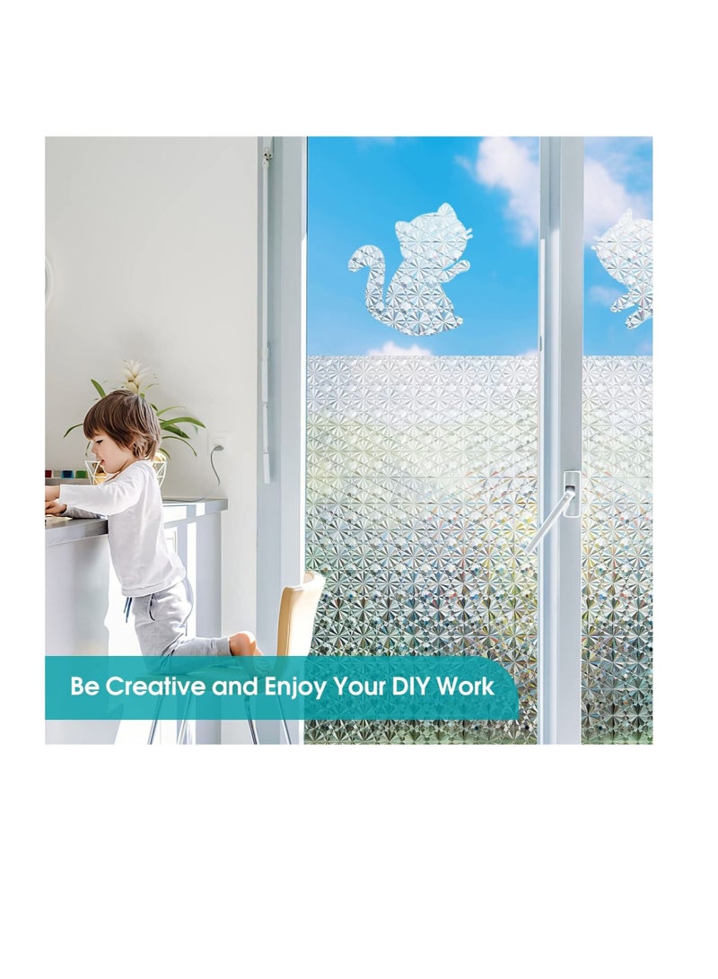 Captaintech Window Privacy Film, Antique Frosted Stained Glass Window Clings, 3D Decorative Prism Stickers, Non Adhesive Static Bathroom Door Coverings UV Sun Blocking Iridescent Decals - Image 5