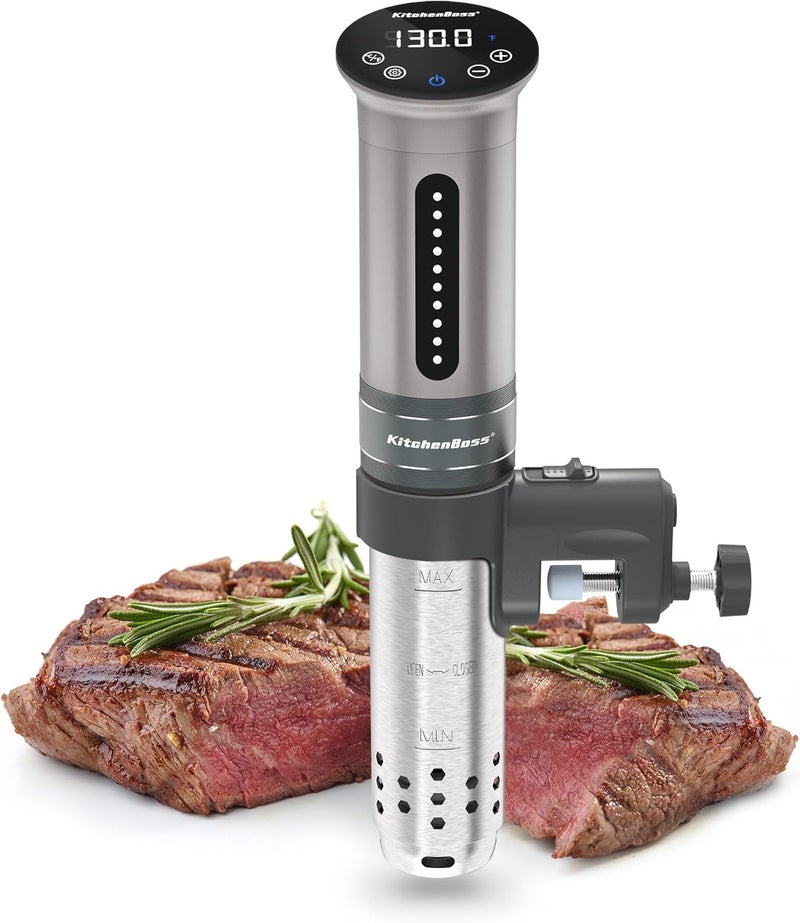 KitchenBoss آلة طهي السوس فيد | 1100 واط IPX7 مقاومة للماء سوس فيد G310/فضي | آلة طهي بالماء، آلة سوس فيد | تحكم دقيق في درجة الحرارة شاشة رقمية | دائرة حرارية غاطسة - Image 1
