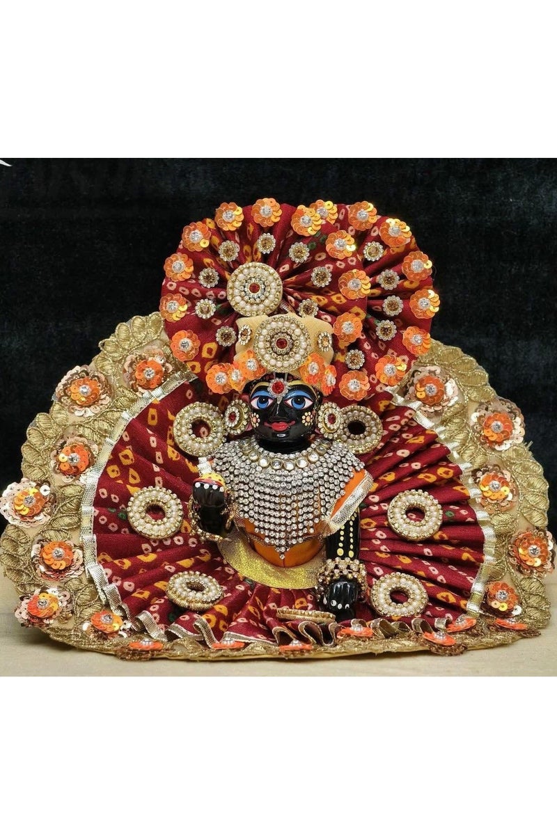 Laddu Gopal Dress, Poshak for ladoo gopal/ Kanha /Traditional Poshak with Pearl and Crystal Embellishments, Maroon and Gold ; Size is 10 inches, comes with matching pagdi