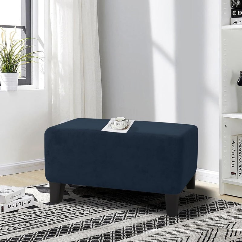 MAXIJIN Velvet Ottoman Cover Rectangular Stretch Square Ottoman Covers Slipcover Rectangle Washable Foot Stool Cover Thick Storage Protector with Elastic Bottom (Ottoman Medium, Navy Blue) - Image 2