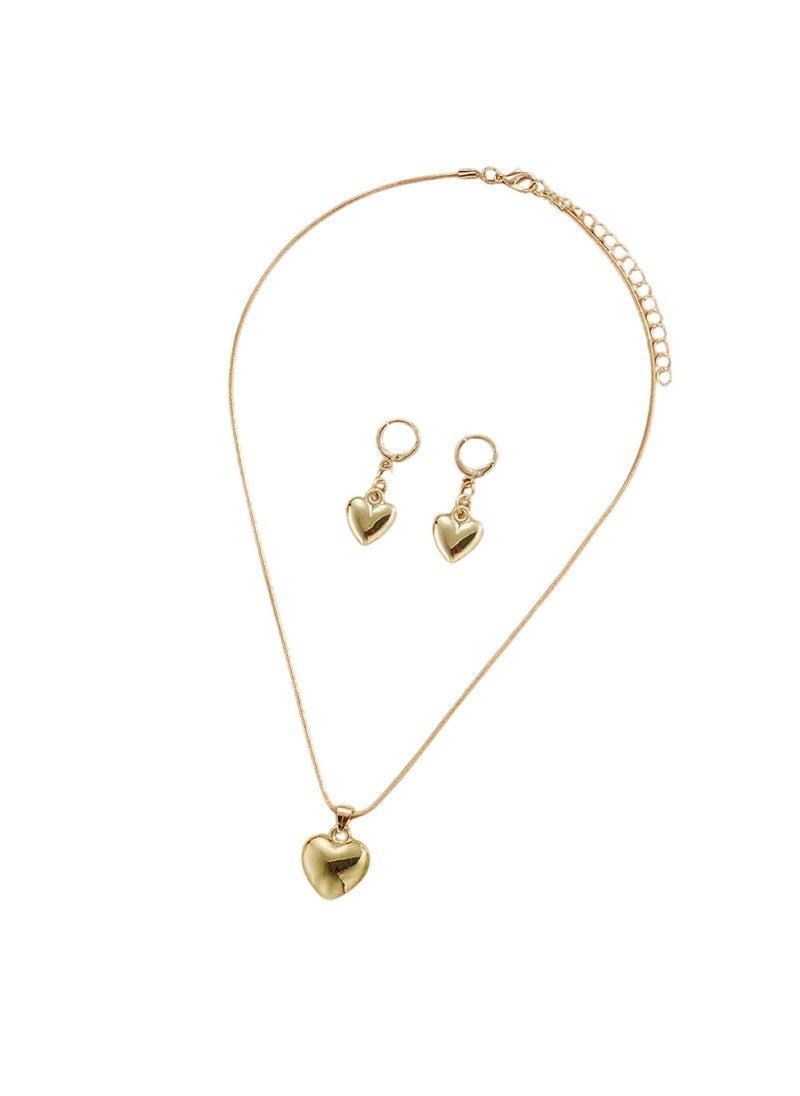 Huitich Minimalist Gold Colour Heart Pendant Jewelry Set Necklace & Earrings  - Image 1