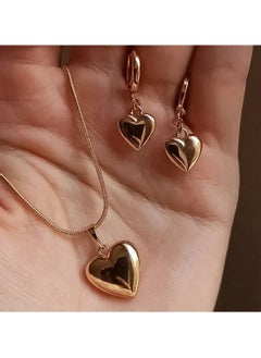 Huitich Minimalist Gold Colour Heart Pendant Jewelry Set Necklace & Earrings  - Image 2
