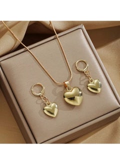 Huitich Minimalist Gold Colour Heart Pendant Jewelry Set Necklace & Earrings  - Image 3