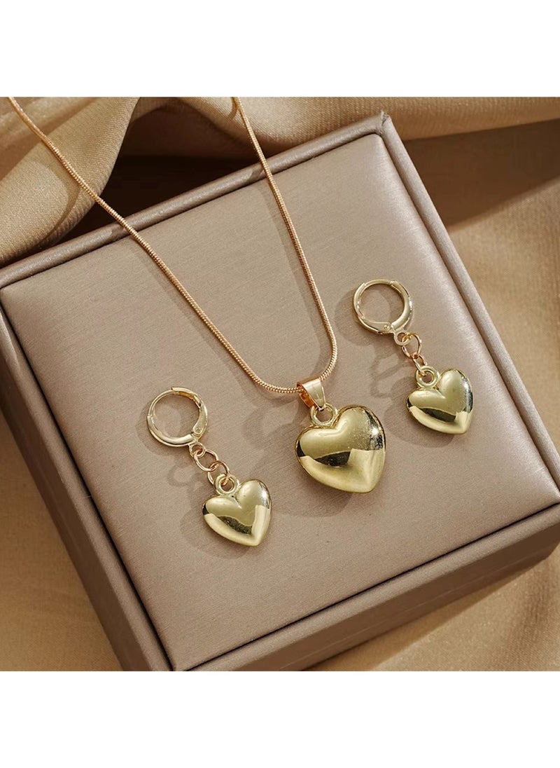 Huitich Minimalist Gold Colour Heart Pendant Jewelry Set Necklace & Earrings  - Image 3