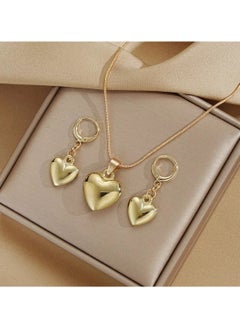 Huitich Minimalist Gold Colour Heart Pendant Jewelry Set Necklace & Earrings  - Image 4