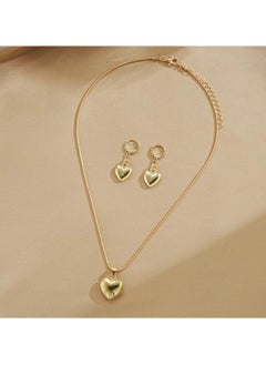 Huitich Minimalist Gold Colour Heart Pendant Jewelry Set Necklace & Earrings  - Image 5
