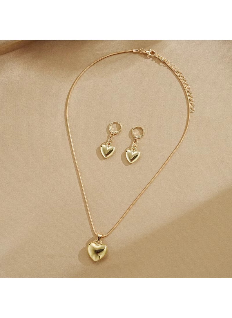 Huitich Minimalist Gold Colour Heart Pendant Jewelry Set Necklace & Earrings  - Image 5
