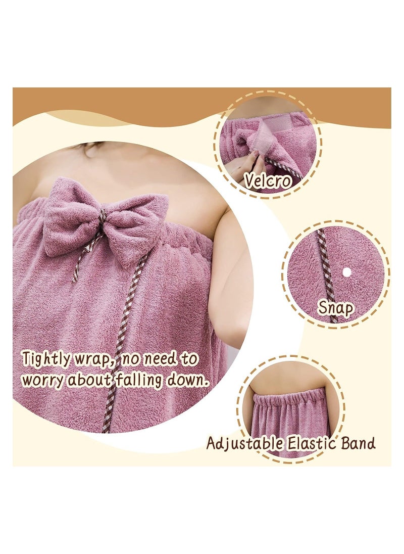 Y&D Women Microfiber Bath Towel Adjustable Soft Body Wraps Dress, Quick Drying Plush Hair Wrap with Turban, Super Absorbent, Purple  - Image 4