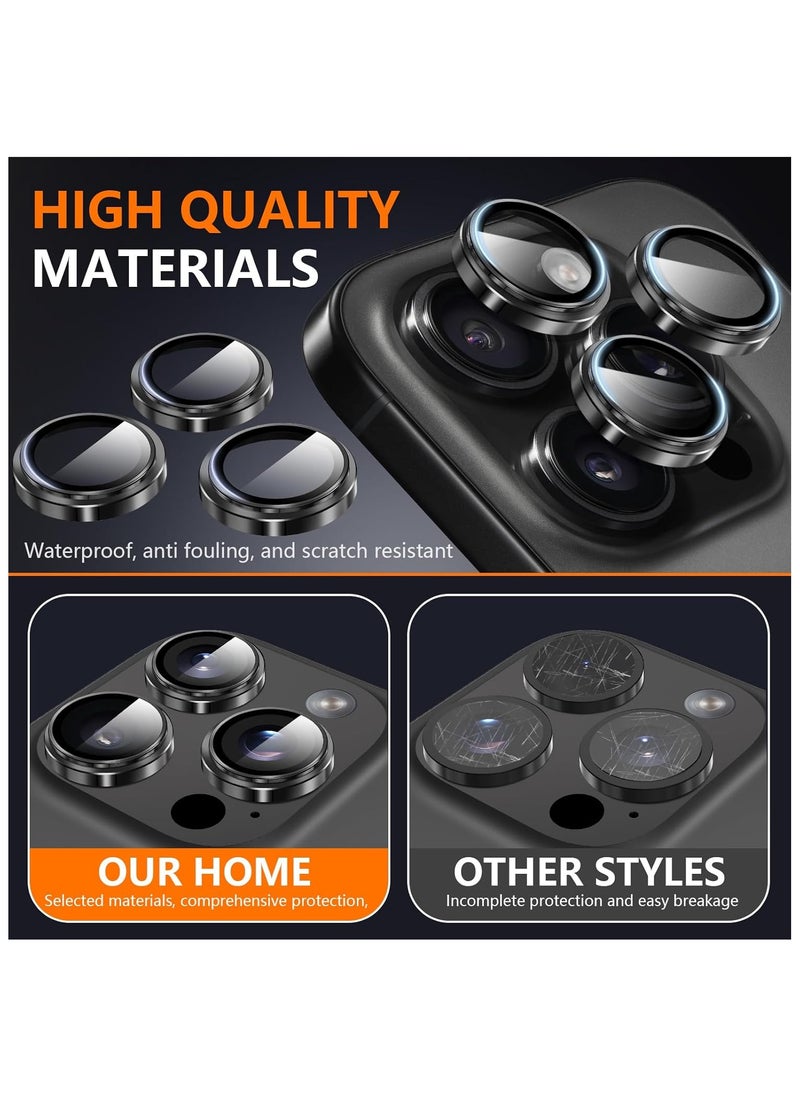 TWEGGON iPhone 16 Pro Camera Protector, 3PC Metal Ring Tempered Glass Camera Lens Protector for Apple iPhone 16 Pro Black  - Image 4