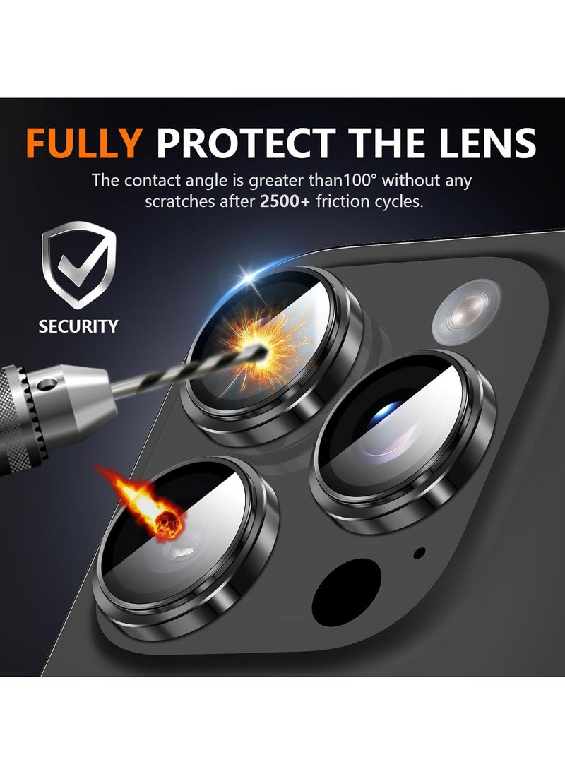 TWEGGON iPhone 16 Pro Camera Protector, 3PC Metal Ring Tempered Glass Camera Lens Protector for Apple iPhone 16 Pro Black  - Image 5