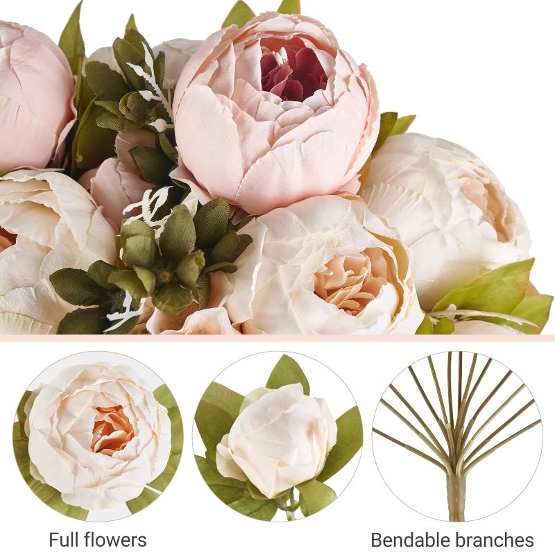 Mkono Peonies Artificial Flowers, Faux Peony Flowers Real Touch Fake Silk Bouquet for Arrangements Dining Table Centerpieces for Kitchen Bridal Wedding Party (1pack, Light Pink) - Image 5