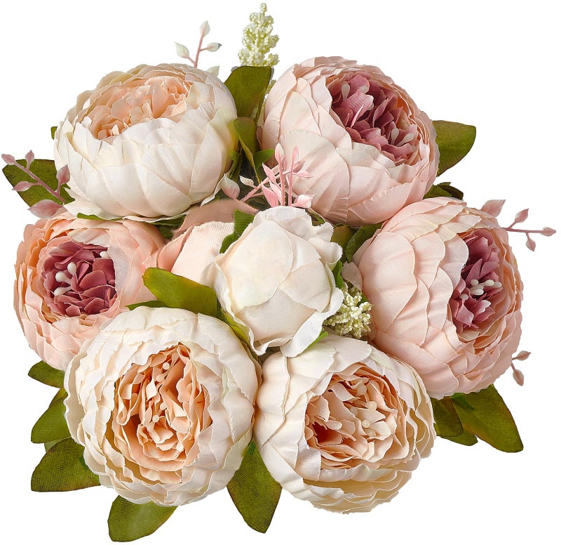 Mkono Peonies Artificial Flowers, Faux Peony Flowers Real Touch Fake Silk Bouquet for Arrangements Dining Table Centerpieces for Kitchen Bridal Wedding Party (1pack, Light Pink) - Image 1