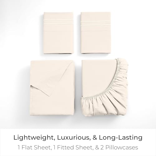 Mellanni California King Sheets Set - 4 PC Iconic Collection Bedding - Hotel Luxury, Extra Soft, Cooling Bed Sheets - Wrinkle, Fade, Stain Resistant (Cal King, Golden Ivory) - Image 3