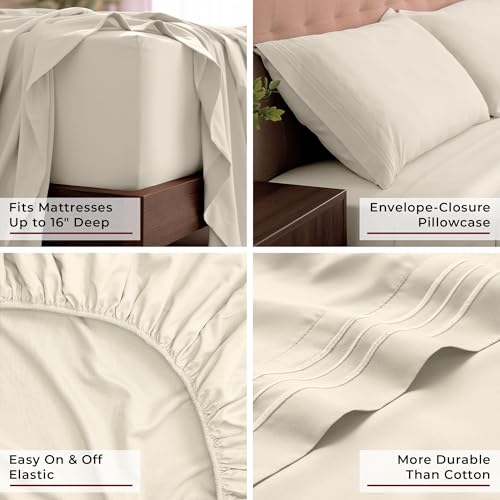 Mellanni California King Sheets Set - 4 PC Iconic Collection Bedding - Hotel Luxury, Extra Soft, Cooling Bed Sheets - Wrinkle, Fade, Stain Resistant (Cal King, Golden Ivory) - Image 5
