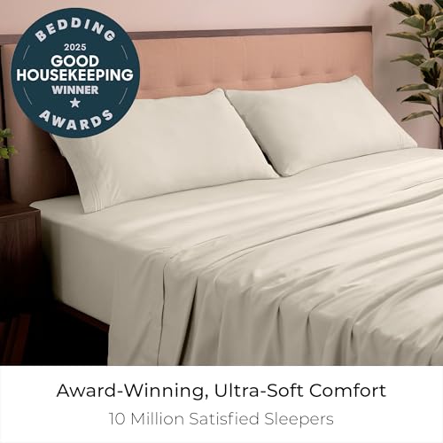 Mellanni California King Sheets Set - 4 PC Iconic Collection Bedding - Hotel Luxury, Extra Soft, Cooling Bed Sheets - Wrinkle, Fade, Stain Resistant (Cal King, Golden Ivory) - Image 2