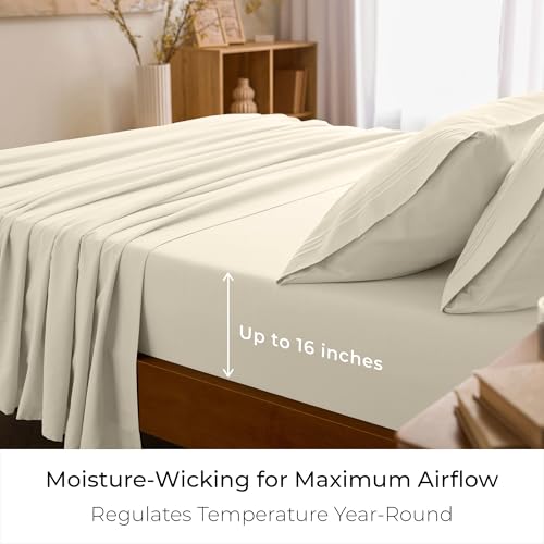 Mellanni California King Sheets Set - 4 PC Iconic Collection Bedding - Hotel Luxury, Extra Soft, Cooling Bed Sheets - Wrinkle, Fade, Stain Resistant (Cal King, Golden Ivory) - Image 4
